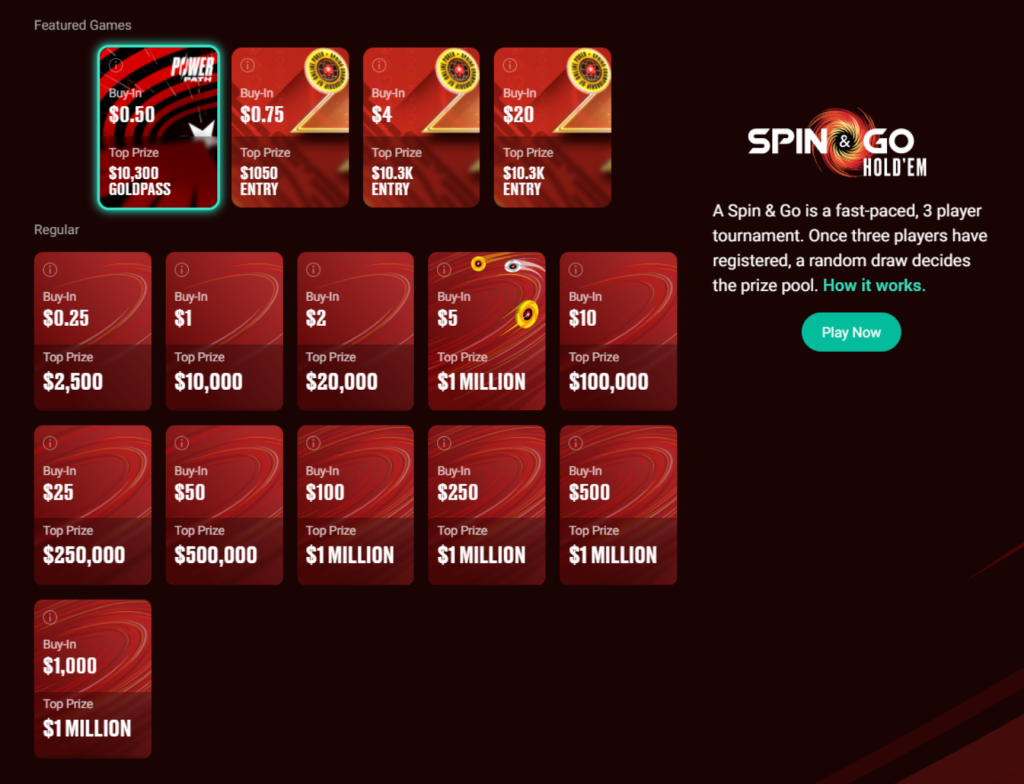 The lobby on Pokerstars for Spin and Go games.