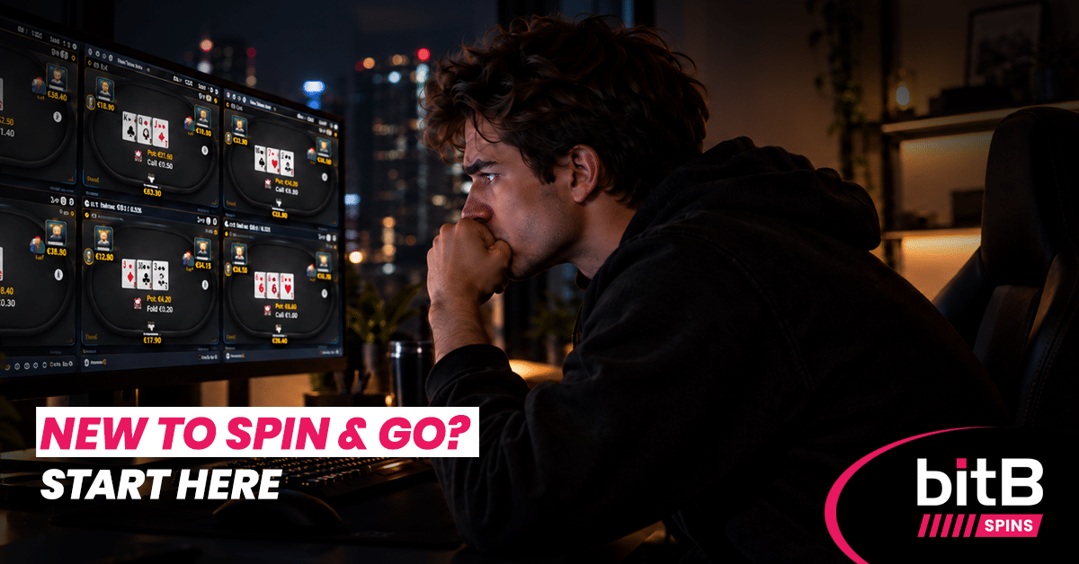 Beginner concentrating on multiple poker tables while learning how to start playing Spin and Go.